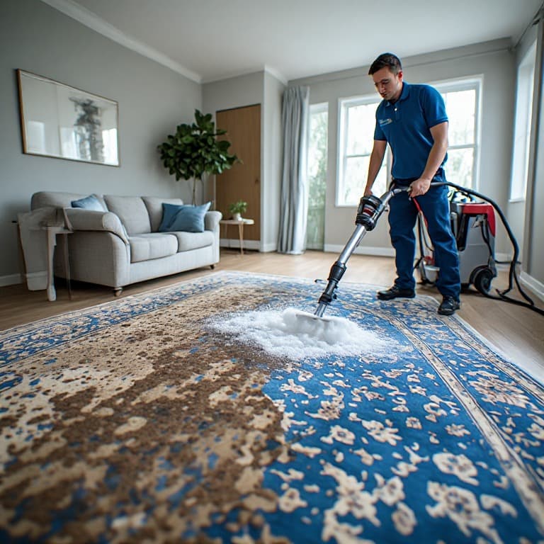 Professional carpet cleaning technician using advanced extraction equipment Dubai