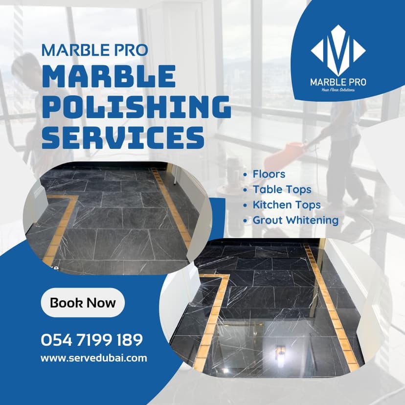Professional marble polishing services in Dubai with diamond grinding equipment by Al Haya