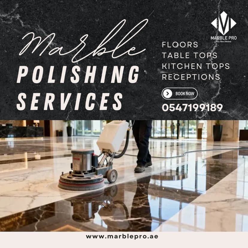 Marble polishing and restoration work in progress at Dubai residence