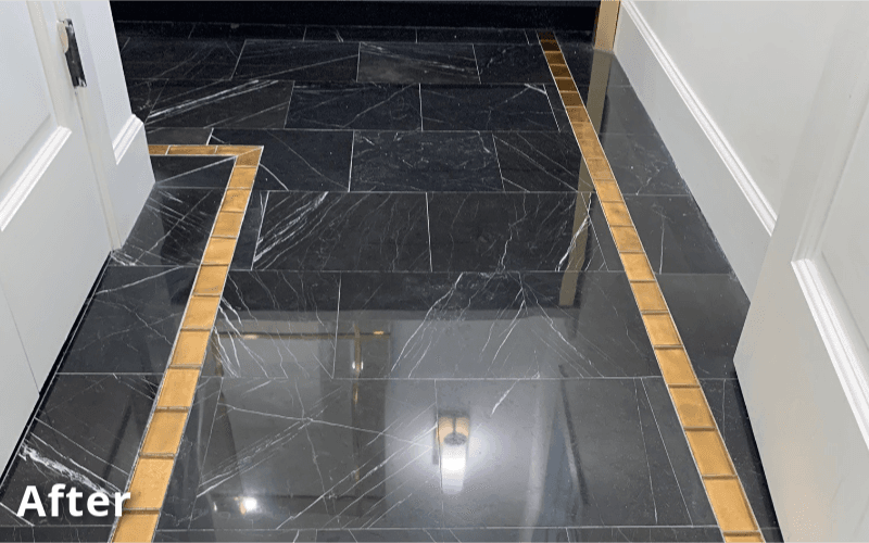 Marble floor after professional polishing with mirror-like shine restored by Al Haya Dubai