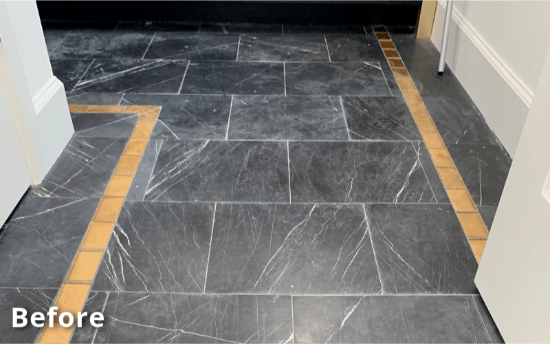 Marble floor before polishing showing dull scratched surface in Dubai property